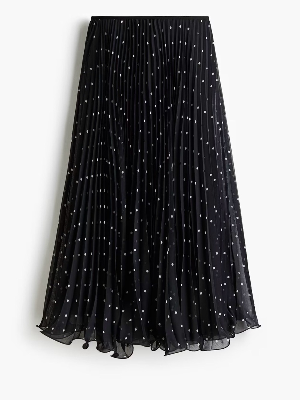 H&M Black and White Polka Dot Pleated Maxi Skirt